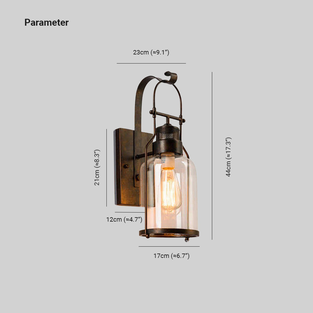 Silva Applique Murale LED Lanterne Vintage Métal/Verre Noir/Rouille Chambre/Salle à Manger - Neutralighting
