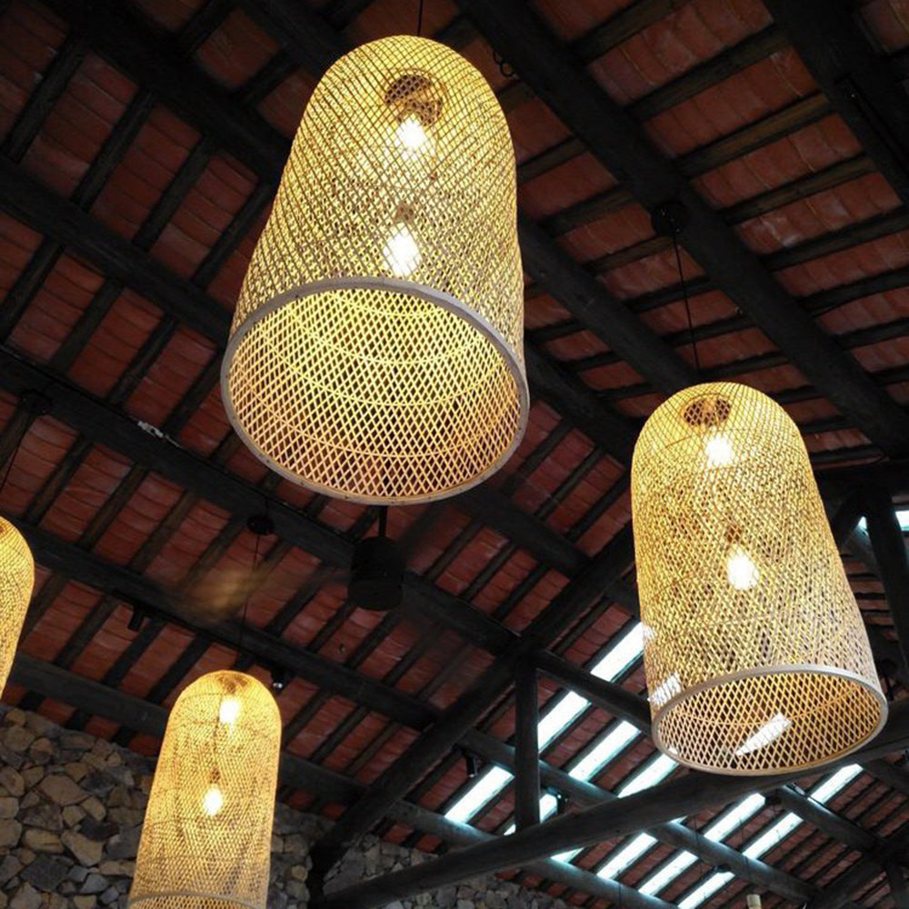 Ritta Design Italien Luminaires Suspensions Dôme Vintage Bamboo Bois Chambre à Coucher - Neutralighting