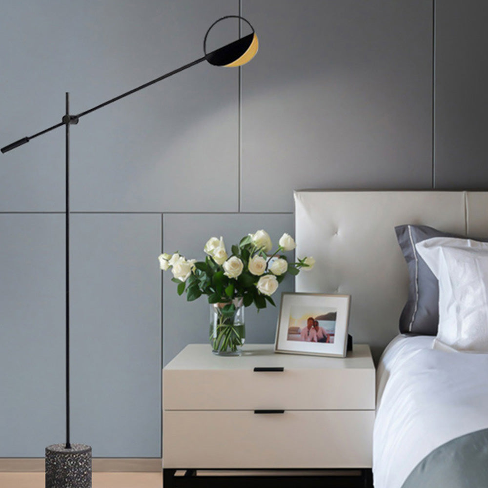 Mira Lampadaire Linéaire/Hémicycle Minimaliste Métal/Terrazzo Noir/Doré Salon