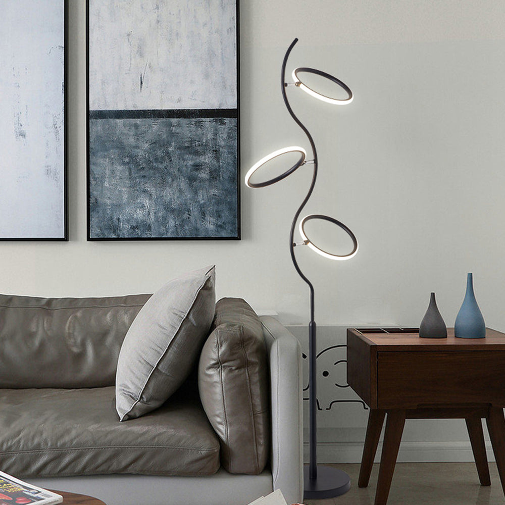 Arisha Design Lampadaire Rond Moderne Métal/Acrylique Noir/Blanc Salon/Chambre
