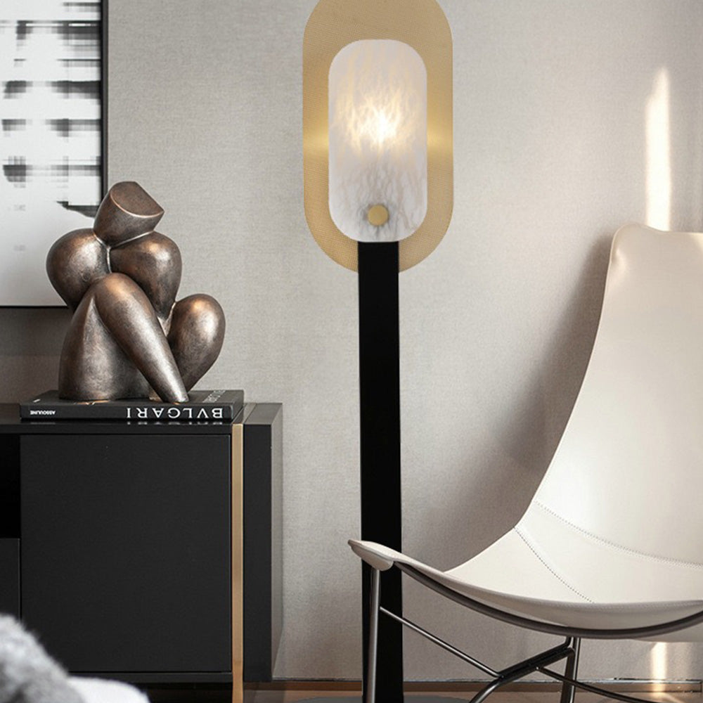 Arisha Lampadaire Ovale Nordique, Marbre/Métal, Blanc/Doré, Salon