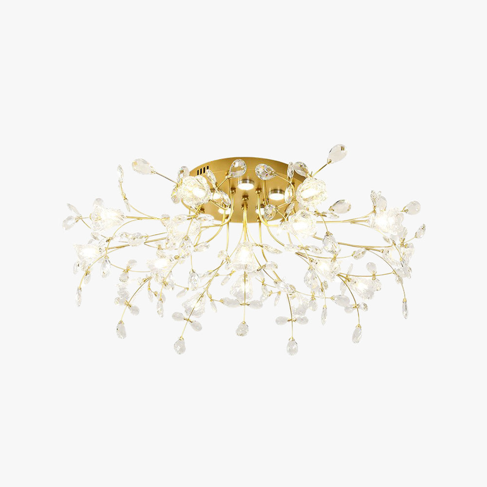 Arisha Design LED Plafonnier Fleur Art Deco Métal/Verre Doré Salon/Chambre à Coucher - Neutralighting