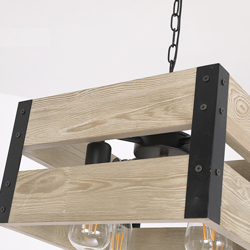 Silva Suspension Carrée Rustique, Metal/Bois, Bois/Marron, Chambre - Neutralighting