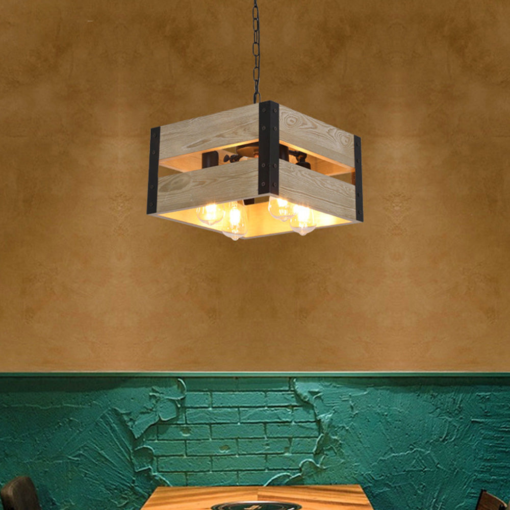 Silva Suspension Carrée Rustique, Metal/Bois, Bois/Marron, Chambre - Neutralighting