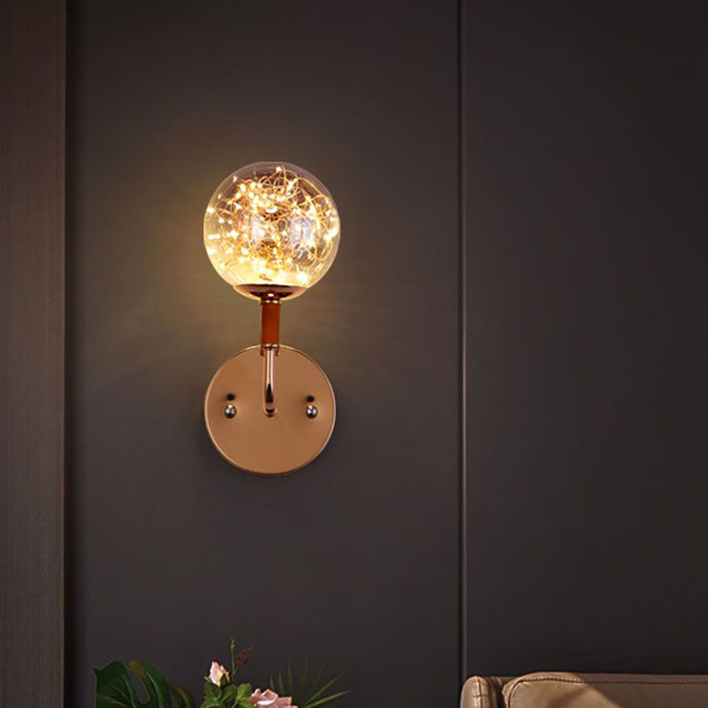 Valentina Applique Murale Bulle Ronde Moderne LED Métal Verre Noir/Or Salon/Chambre à Coucher - Neutralighting