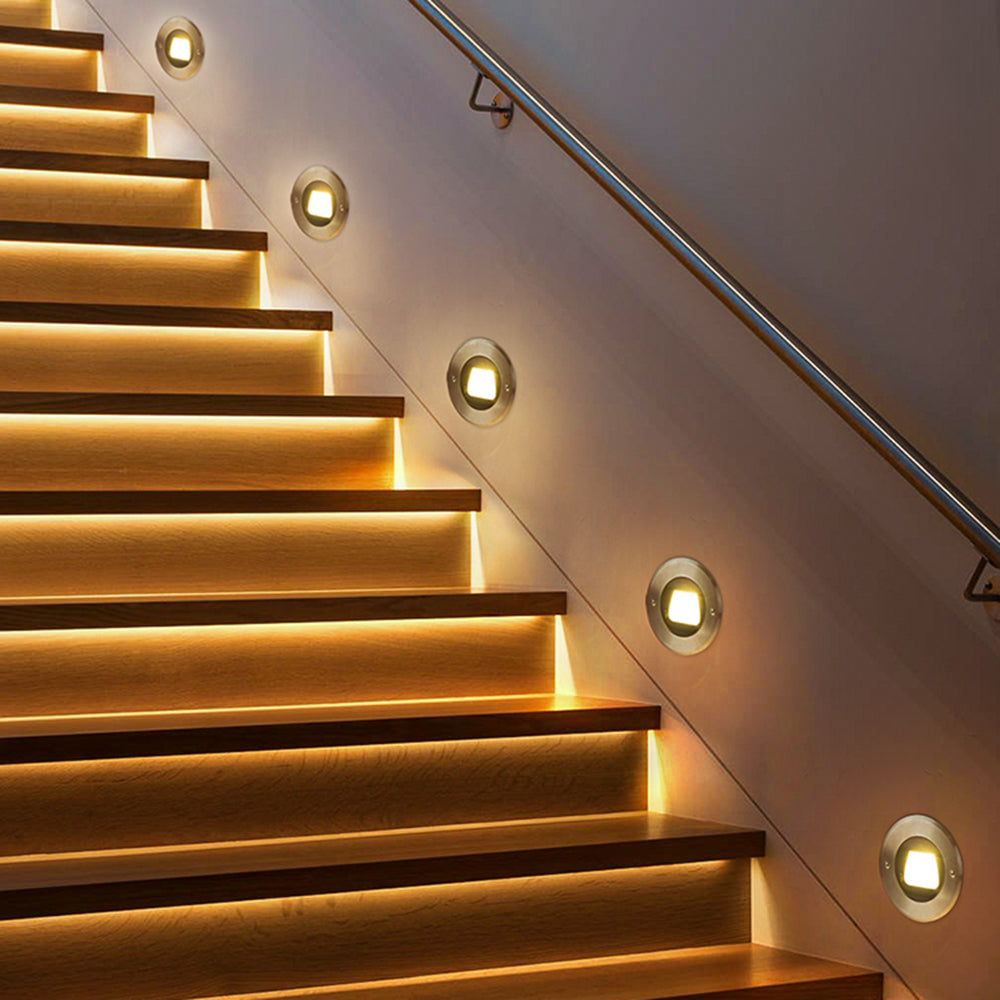 Ray Éclairage Escalier Extérieur Rond Simple, Métal/Verre, Noir, Escalier