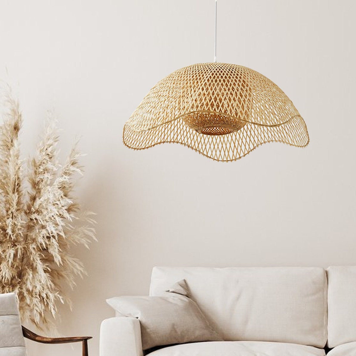 Ritta Tissu Osier Suspension Bambou Chambre à Manger Salle à Manger - Neutralighting