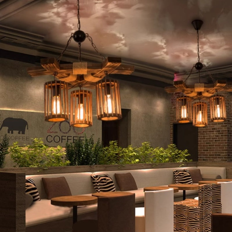 Epoch Moderne Rétro LED Lustre Bois Salon/Salle À Manger/Bar
