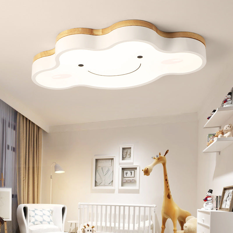Aria Plafonnier Nuage Moderne, Acrylique/Bois, Blanc/Vert/Rose, Chambre - Neutralighting