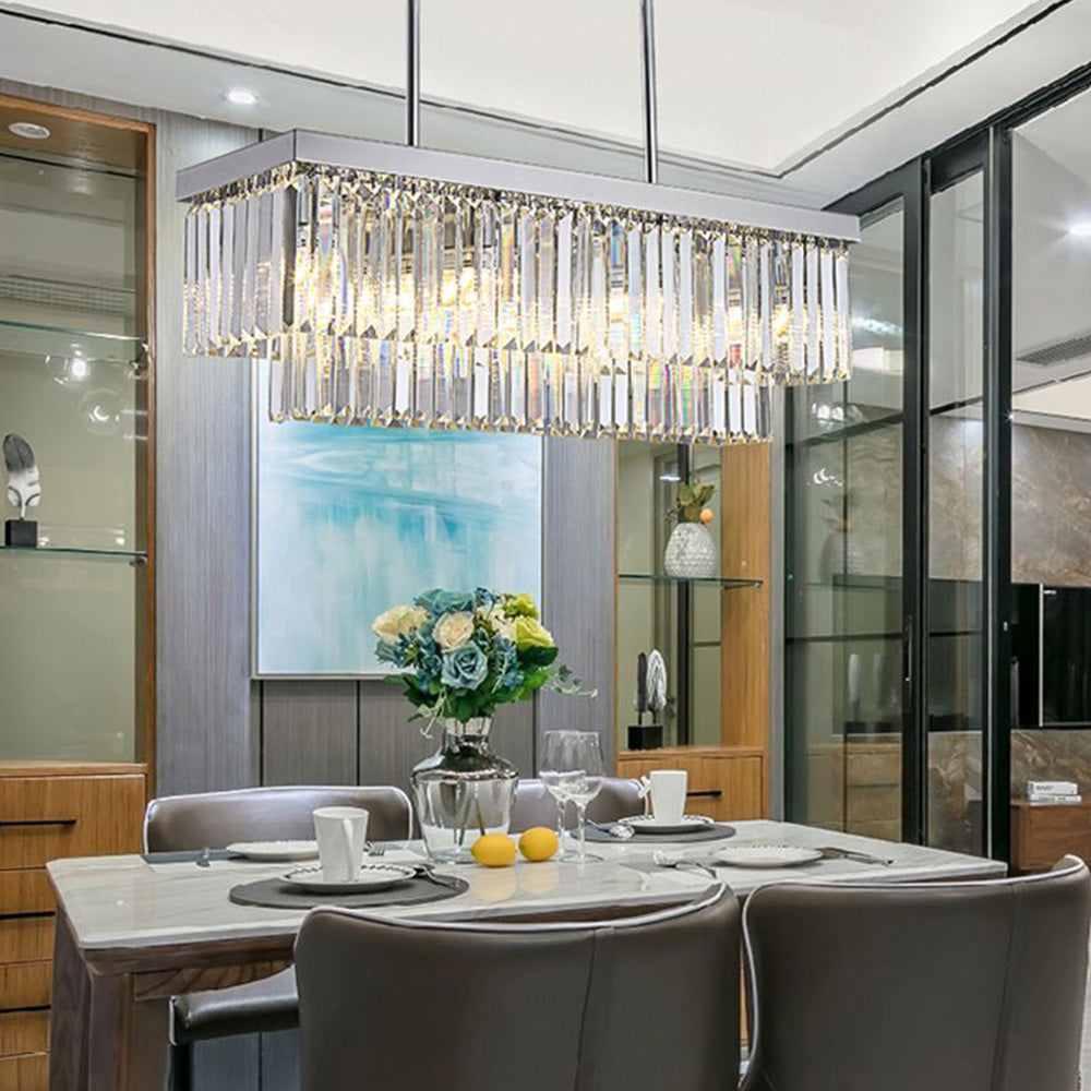 Kristy Design Luminaires Suspensions Rectangulaire Contemporain Métal/Cristal Blanc Salle à Manger/Salon - Neutralighting