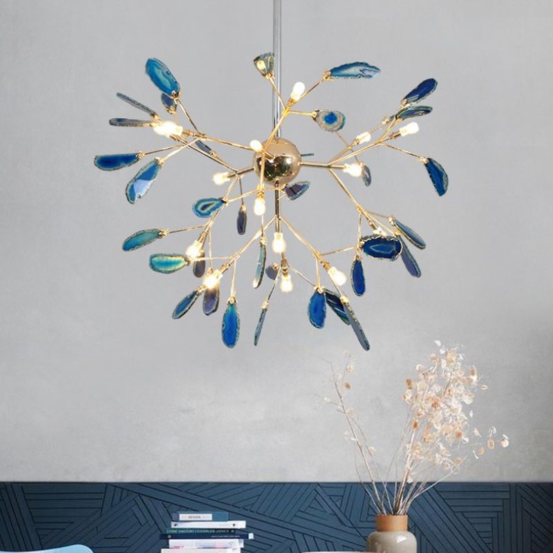Arisha Art LED Suspension Bleu Métal Agate Salon Chambre à coucher - Neutralighting