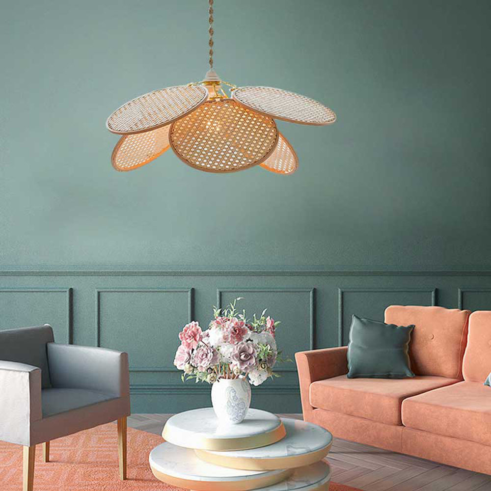 Ritta Suspension Petale Naturelle, Metal/Rotin, Bois, Chambre à Coucher - Neutralighting