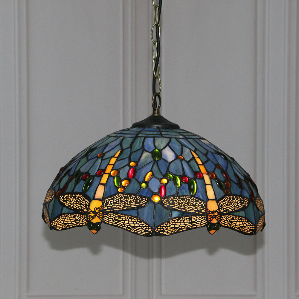 Tiffany Vintage Suspension Tachée Métal Verre Bol Chambre À Coucher - Neutralighting