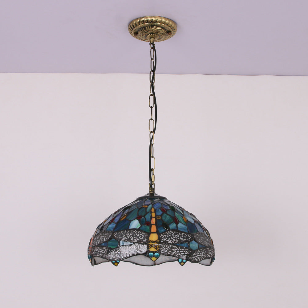 Tiffany Vintage Suspension Tachée Métal Verre Bol Chambre À Coucher - Neutralighting