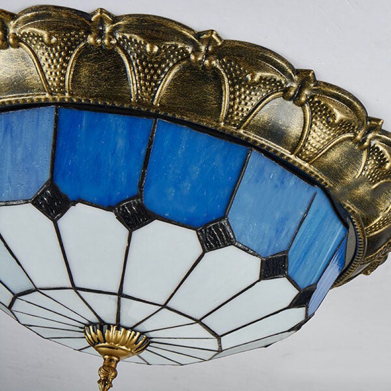 Tiffany Rétro LED Plafonnier Métal Verre Rond Chambre À Coucher