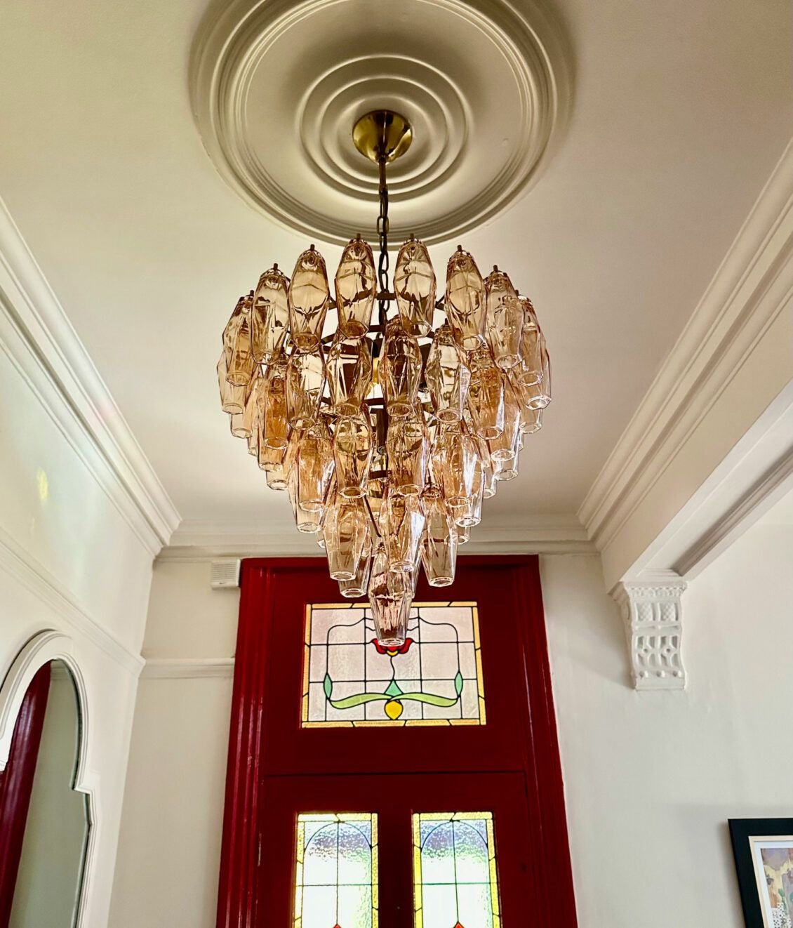 Aurora Chandelier Pink Faceted Glass Layered Vintage - Letslighting