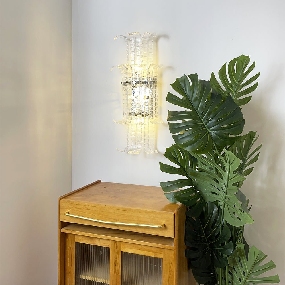 Aurora Wall Sconce Clear Murano Glass Panel Geometric - Letslighting
