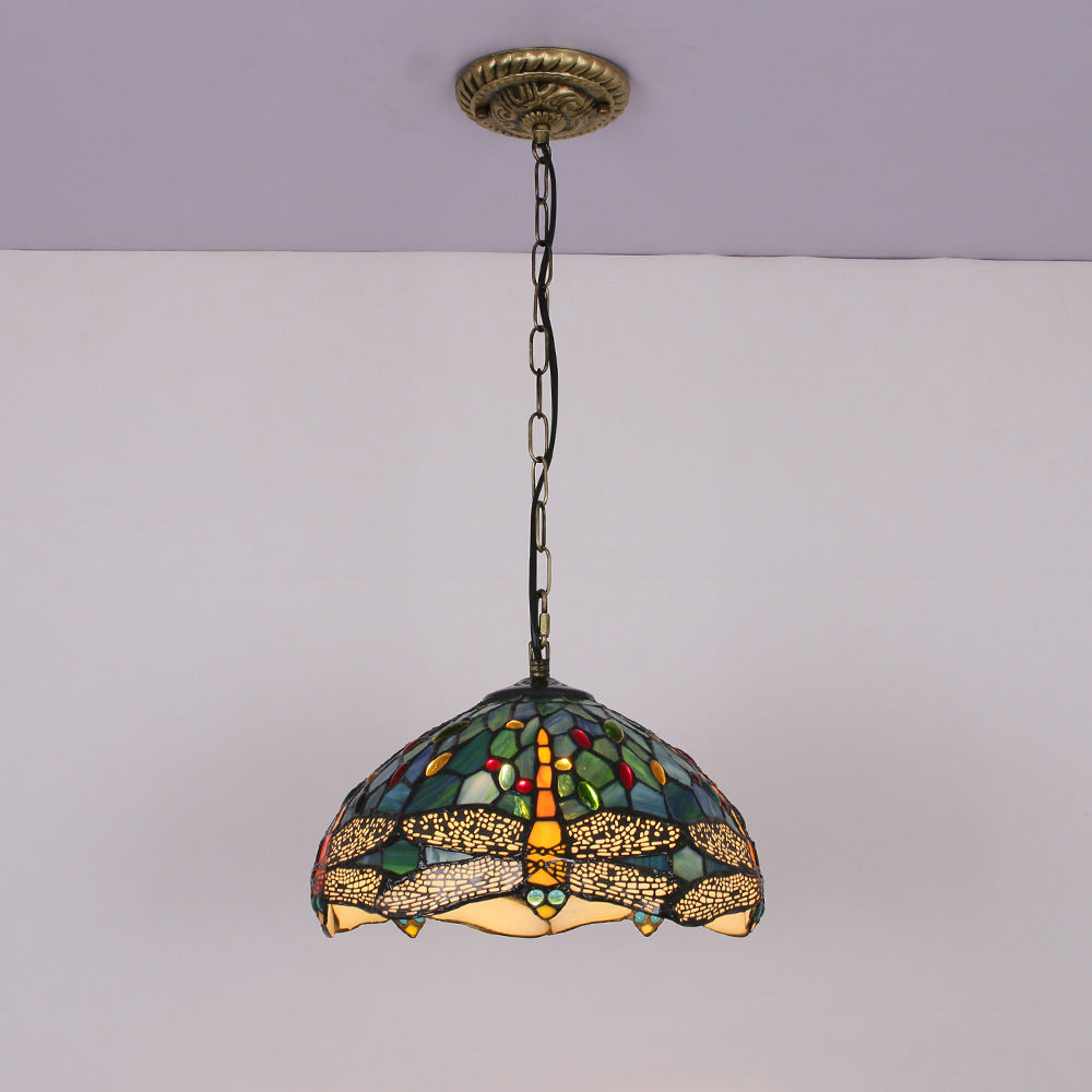 Tiffany Vintage Suspension Tachée Métal Verre Bol Chambre À Coucher - Neutralighting