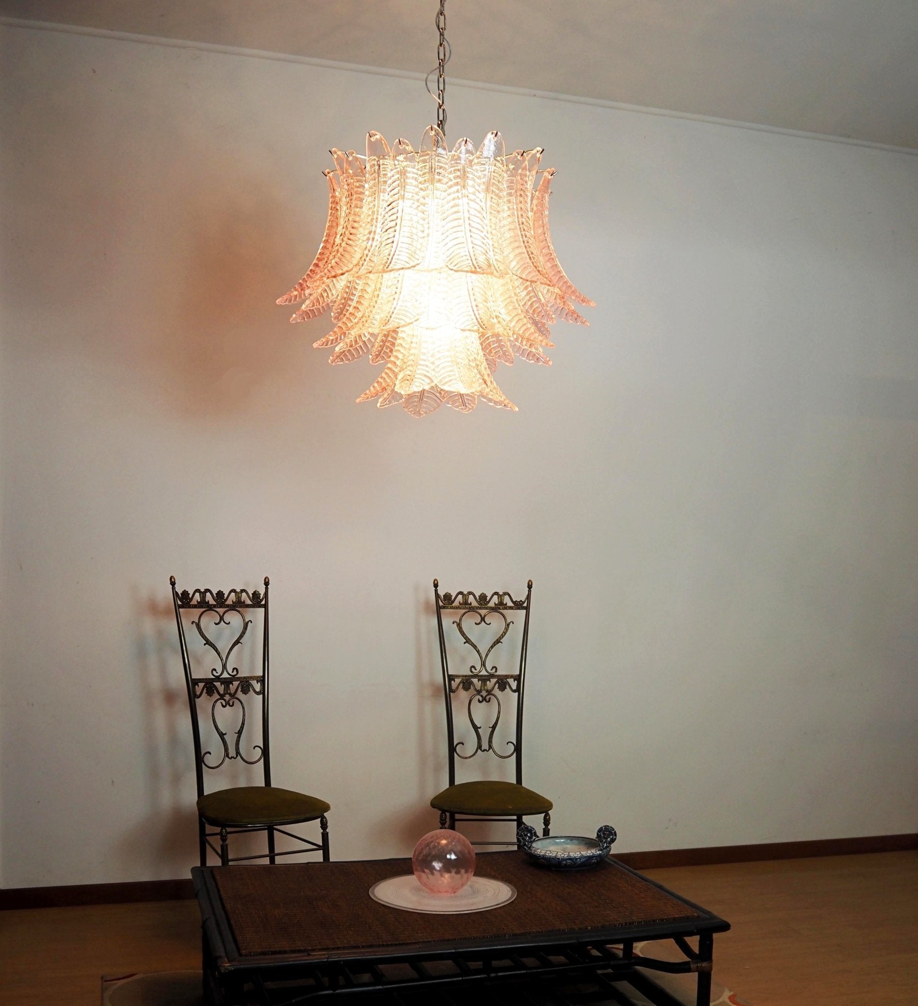 Aurora Chandelier Pink Leaf Glass Layered Graceful Luxury - Letslighting