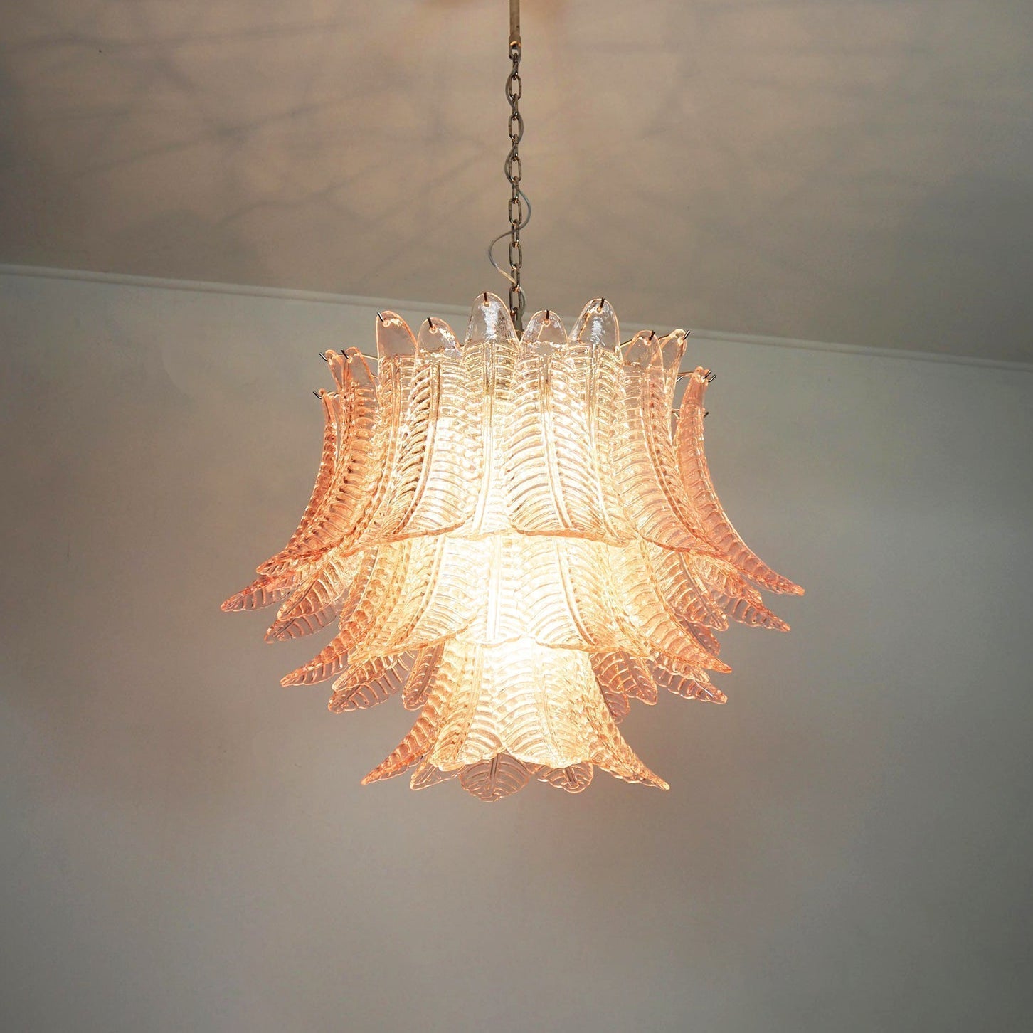 Aurora Chandelier Pink Leaf Glass Layered Graceful Luxury - Letslighting