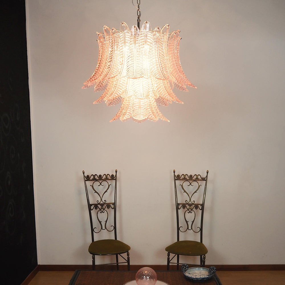 Aurora Chandelier Pink Leaf Glass Layered Graceful Luxury - Letslighting