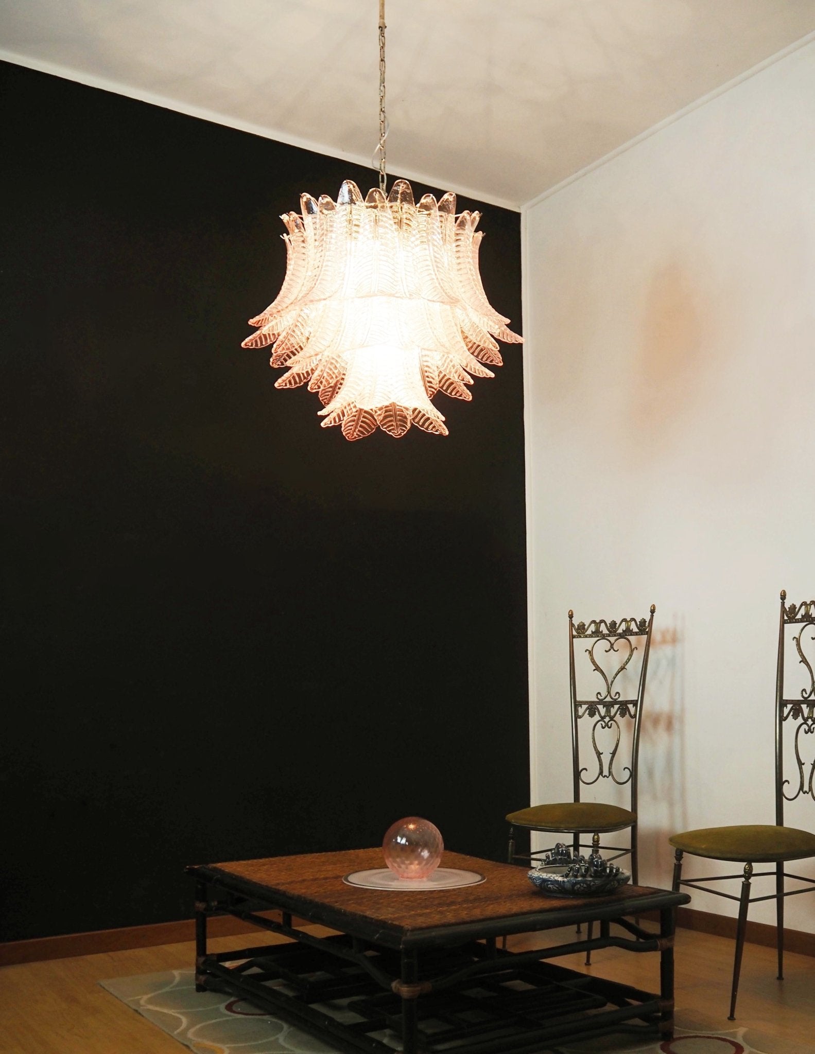 Aurora Chandelier Pink Leaf Glass Layered Graceful Luxury - Letslighting