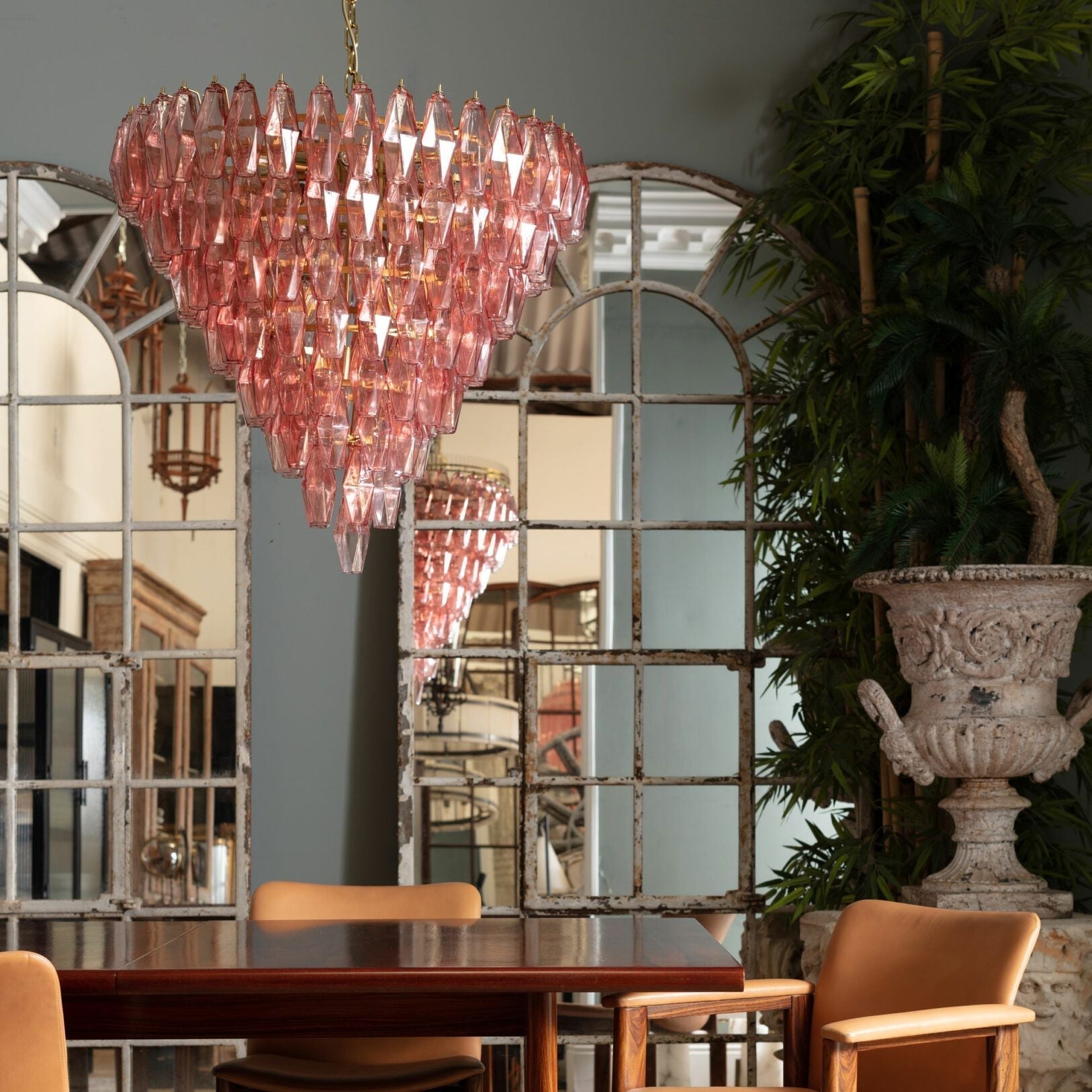 Aurora Chandelier Pink Faceted Glass Layered Vintage - Letslighting