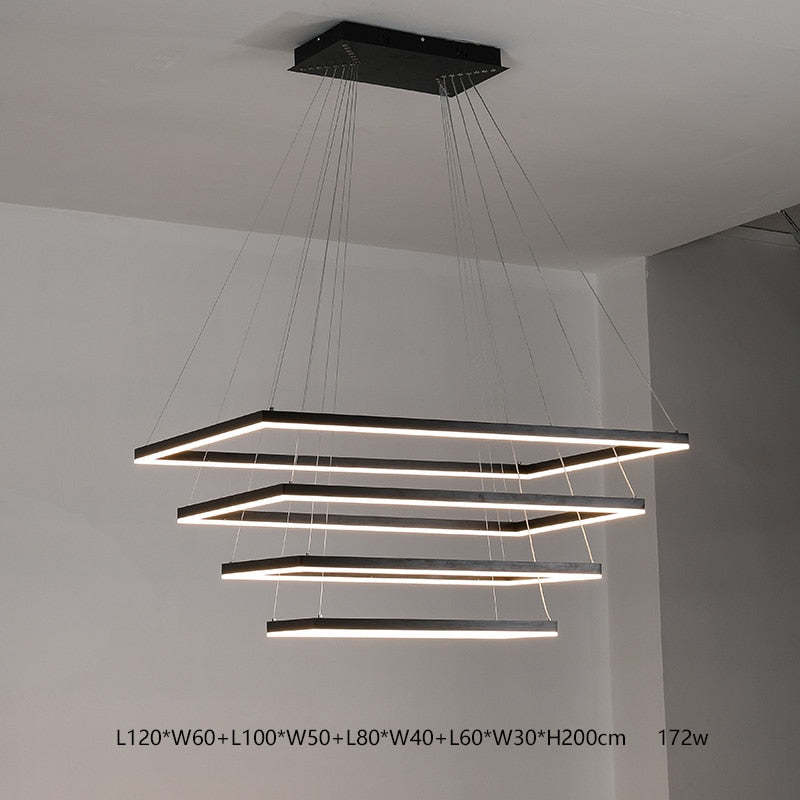 Arisha Suspension Rectangulaire Nordique, Métal/Acrylique, Noir, Chambre à Coucher/Salon - Neutralighting