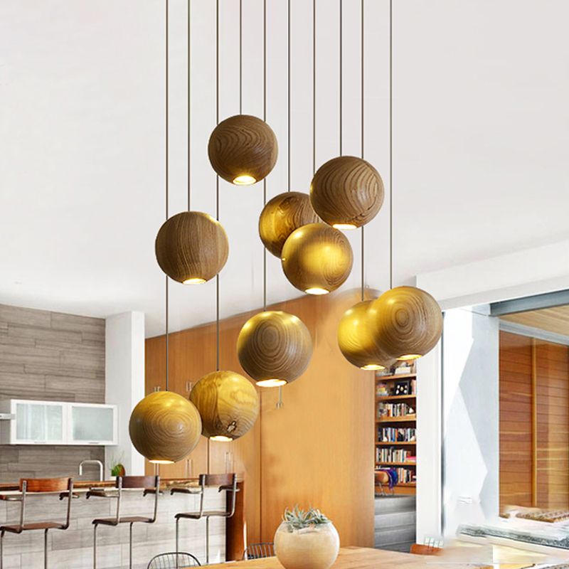 Muto Ball Cluster LED Suspension Bois Salon Chambre à coucher - Neutralighting