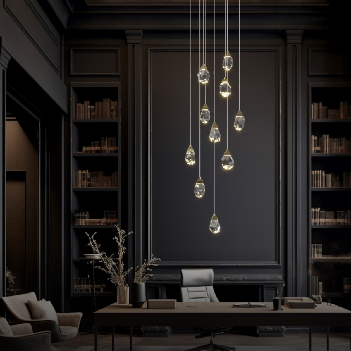 Kristy Luminaire Or Suspension Verre/Métal Pierres Chambre/Salon - Neutralighting