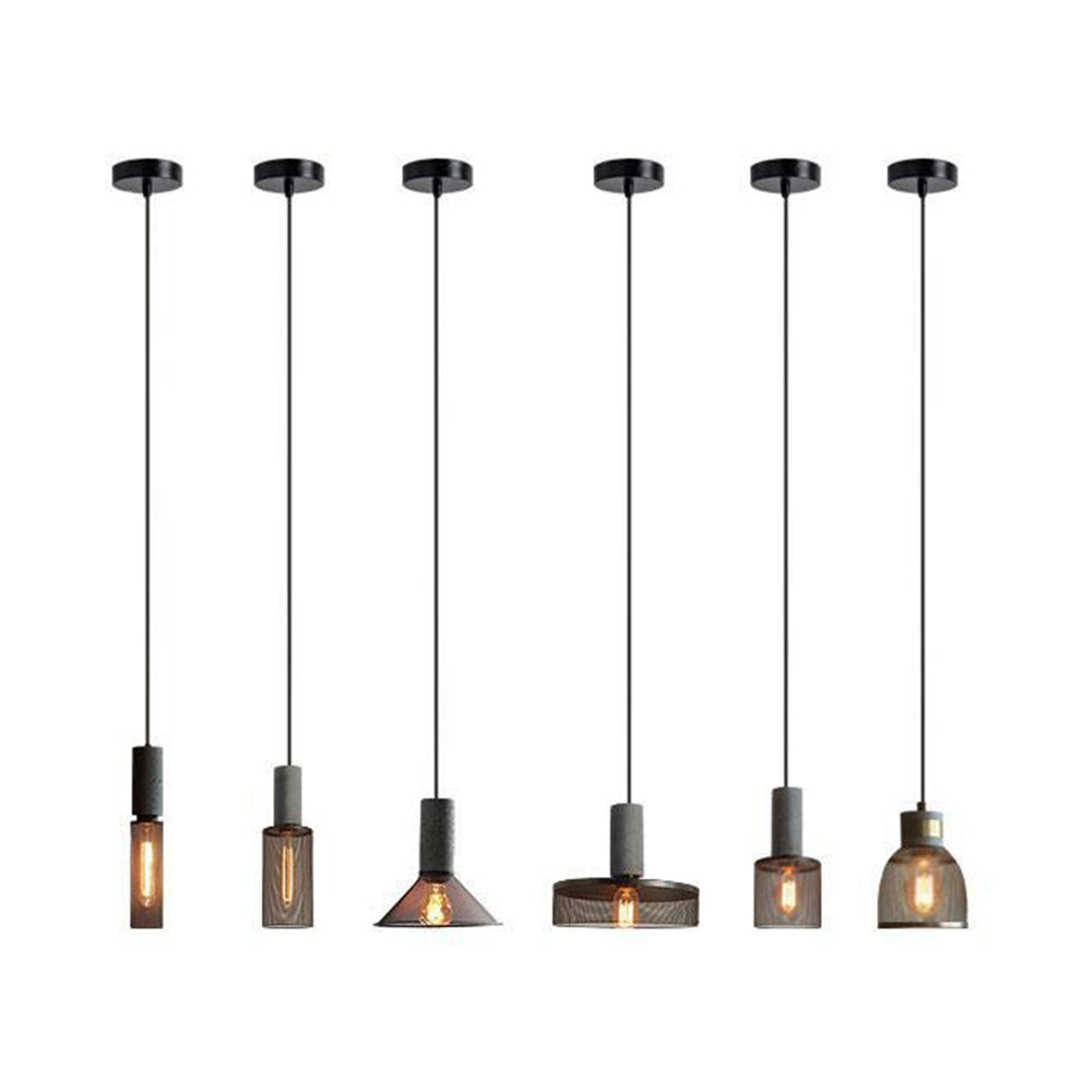 Arisha Suspension Cylindre Industriel, Métal/Ciment, Noir/Gris, Bar