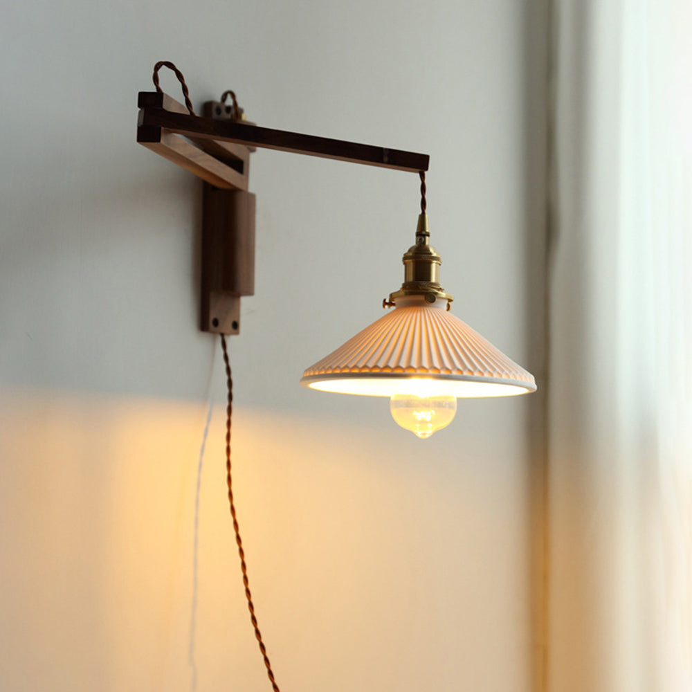 Muto Applique Murale Dôme Vintage, Céramique/Bois, Noyer/Bois/Transparent, Salon - Neutralighting