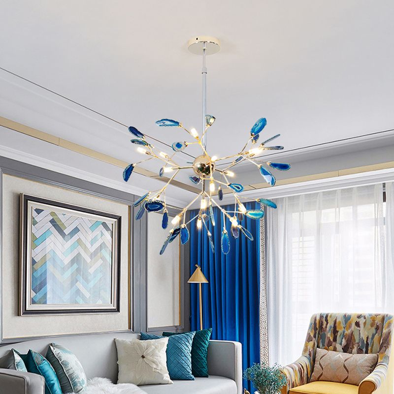 Arisha Art LED Suspension Bleu Métal Agate Salon Chambre à coucher - Neutralighting