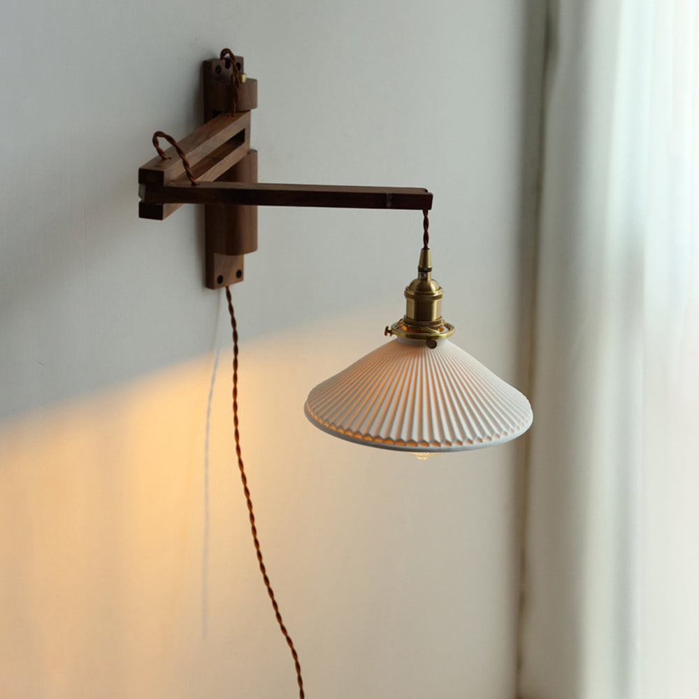 Muto Applique Murale Dôme Vintage, Céramique/Bois, Noyer/Bois/Transparent, Salon - Neutralighting