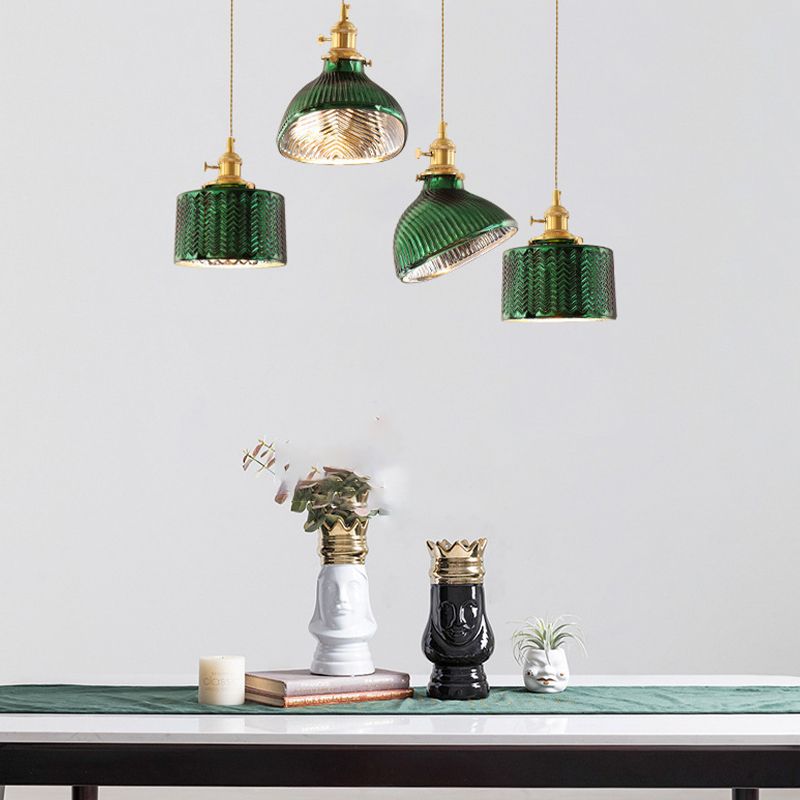 Valentina Suspension Cylindre/Géométrie Vintage, Métal/Verre, Vert, Salle à Manger - Neutralighting