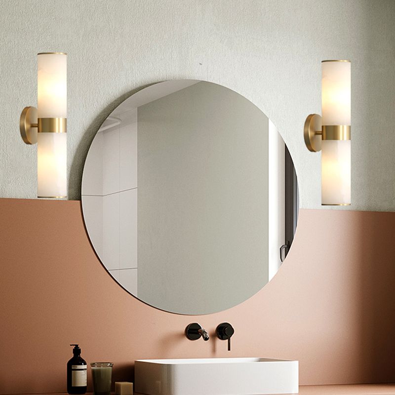 Arisha Applique Murale Contemporaine à Double Lumières, Métal/Pierre, Laiton, Salon - Neutralighting