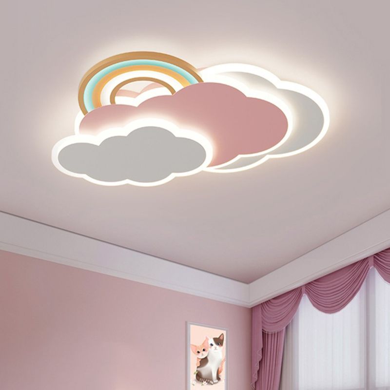 Aria Plafonnier Nuage Moderne, Métal/Acrylique, Blanc/Rose, Salon