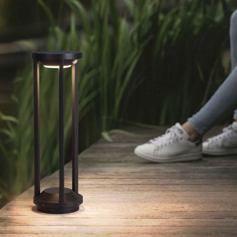 Ray Borne Extérieure Cylindrique Simple, Métal, Noir, Jardin