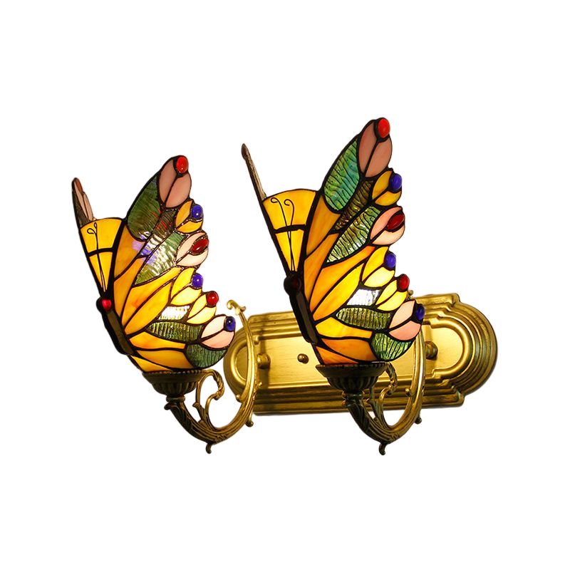 Arisha Applique Murale Papillon Tiffany, Métal/Verre, Bleu/Rouge/Multi-Couleurs/Bleu Clair - Neutralighting