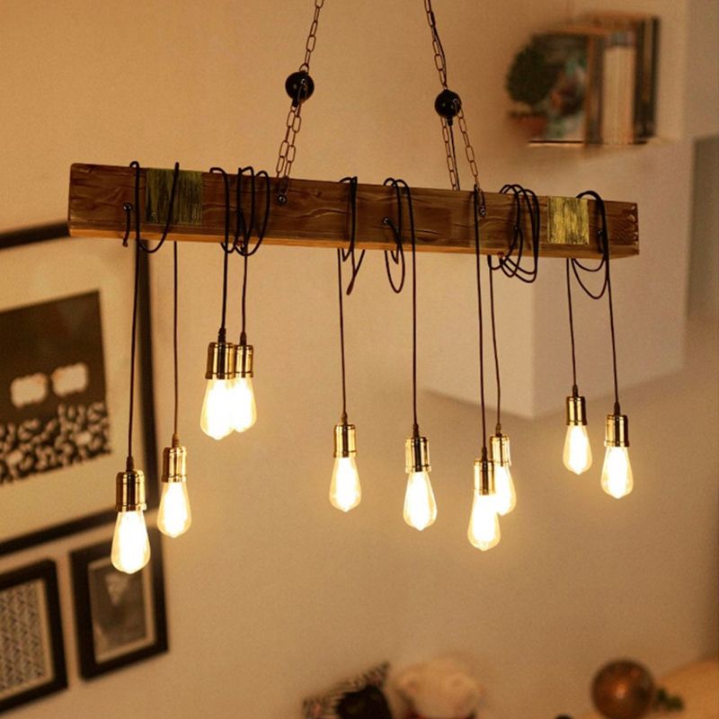 Silva Vintage LED Suspension Marron Bois Verre Salle à manger Salon - Neutralighting