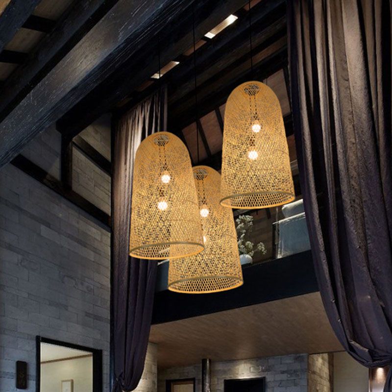 Ritta Design Italien Luminaires Suspensions Dôme Vintage Bamboo Bois Chambre à Coucher - Neutralighting