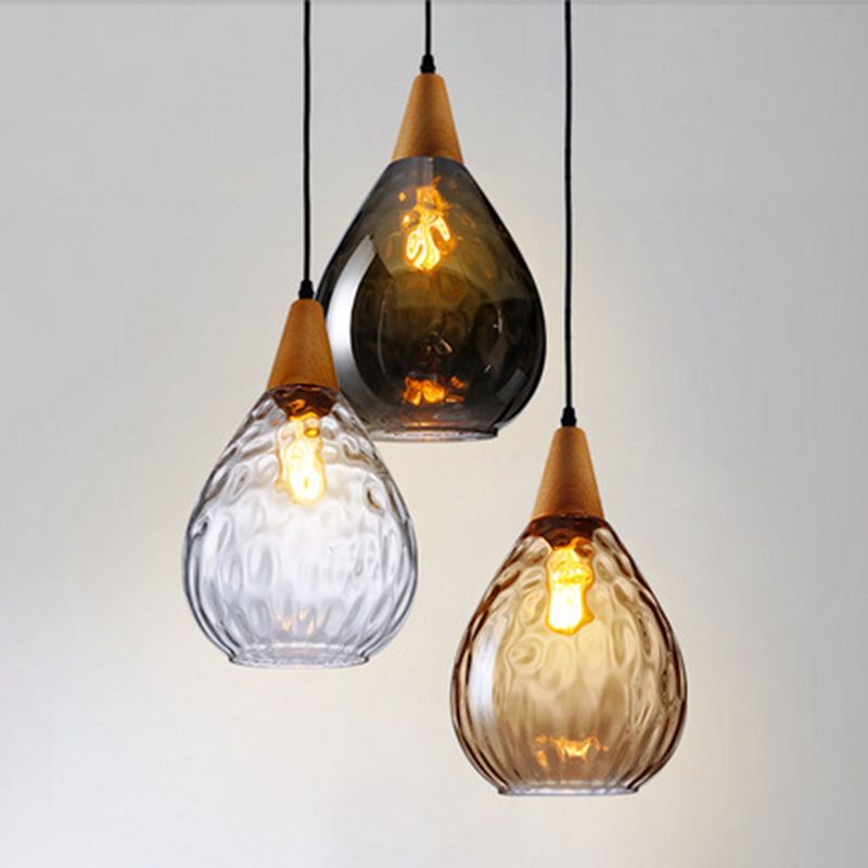 Arisha Vintage LED Suspension Ambre Verre Bois Chambre à coucher - Neutralighting