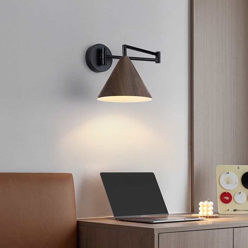 Muto Applique Murale Ajustable Conique, Métal, Marron/Bois, Chambre - Neutralighting