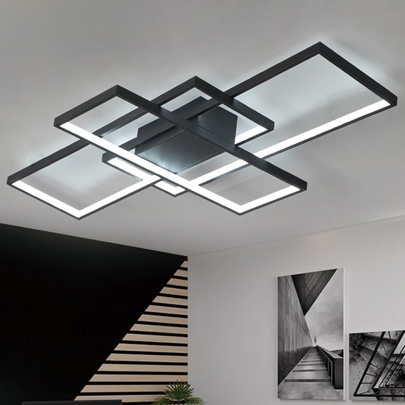 Arisha Plafonnier Rectangle Moderne, Métal/Gel de Silice, Noir/Blanc, Salon - Neutralighting