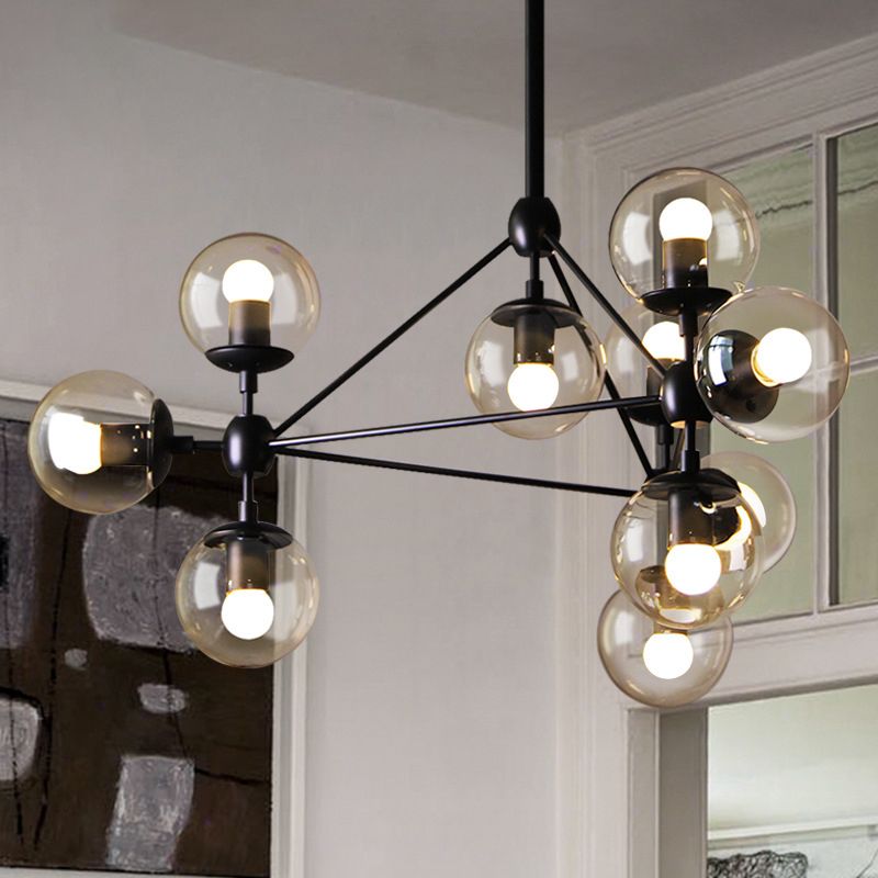 Valentina Lustre Industriel, Metal/Verre, Noir, Chambre - Neutralighting