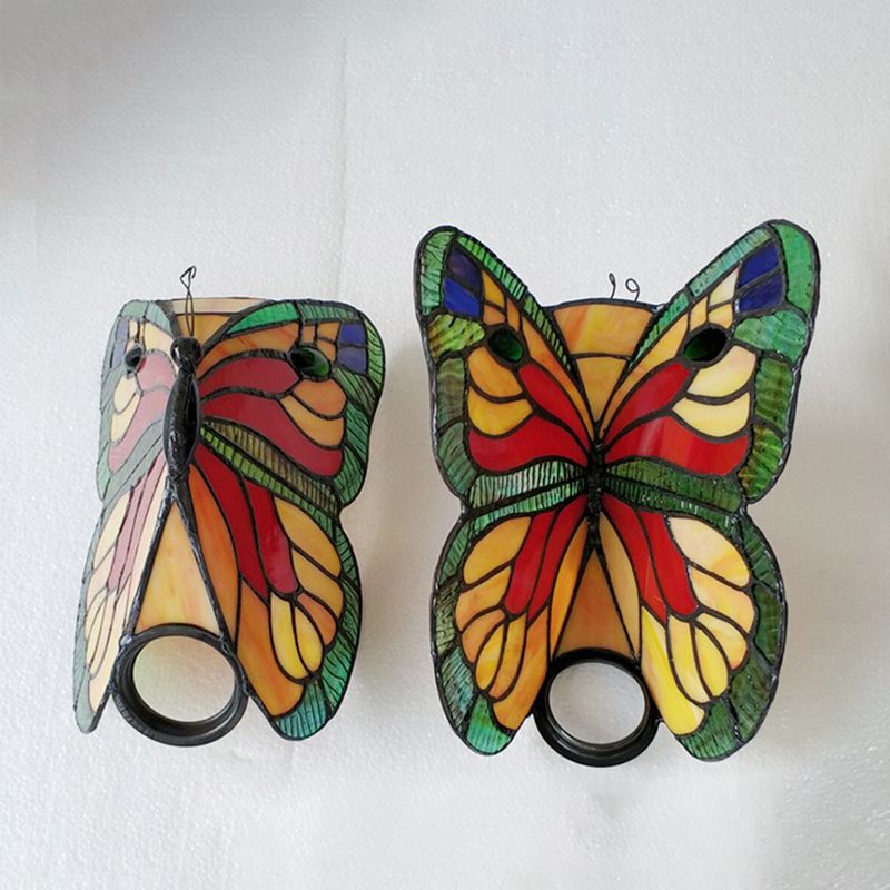 Arisha Applique Murale Papillon Tiffany, Métal/Verre, Bleu/Rouge/Multi-Couleurs/Bleu Clair - Neutralighting