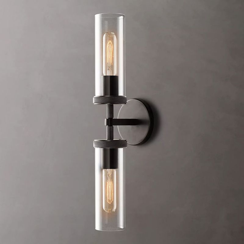 Arisha Applique Murale Cylindrique Industrielle, Métal/Verre, Noir/Cuivré, Salon - Neutralighting