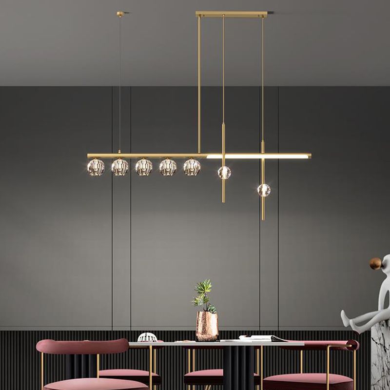 Kristy Suspension Linéaire/Sphère Moderne, Métal/Cristal, Doré, Salle à Manger - Neutralighting