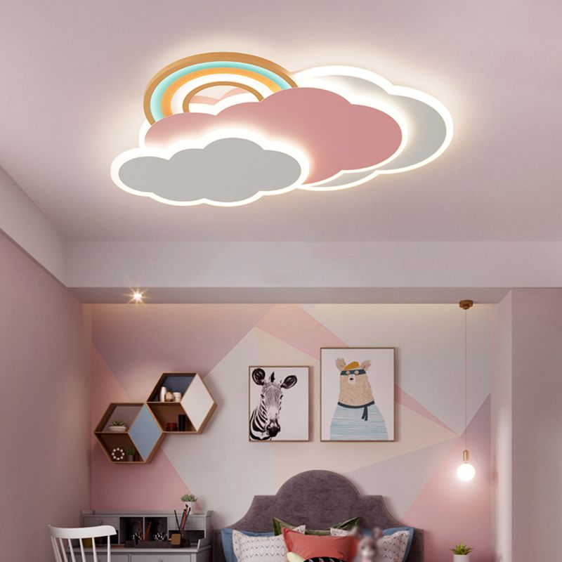 Aria Plafonnier Nuage Moderne, Métal/Acrylique, Blanc/Rose, Salon
