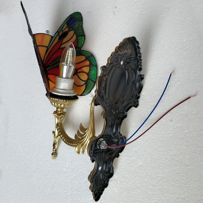 Arisha Applique Murale Papillon Tiffany, Métal/Verre, Bleu/Rouge/Multi-Couleurs/Bleu Clair - Neutralighting